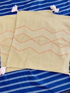 IKEA Green with Tassle and Embroidered Pattern Cushion Cover Set